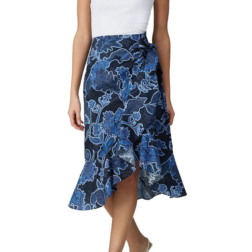 parker Floral lightweight cotton Wrap Skirt floral ocean vibes midi length